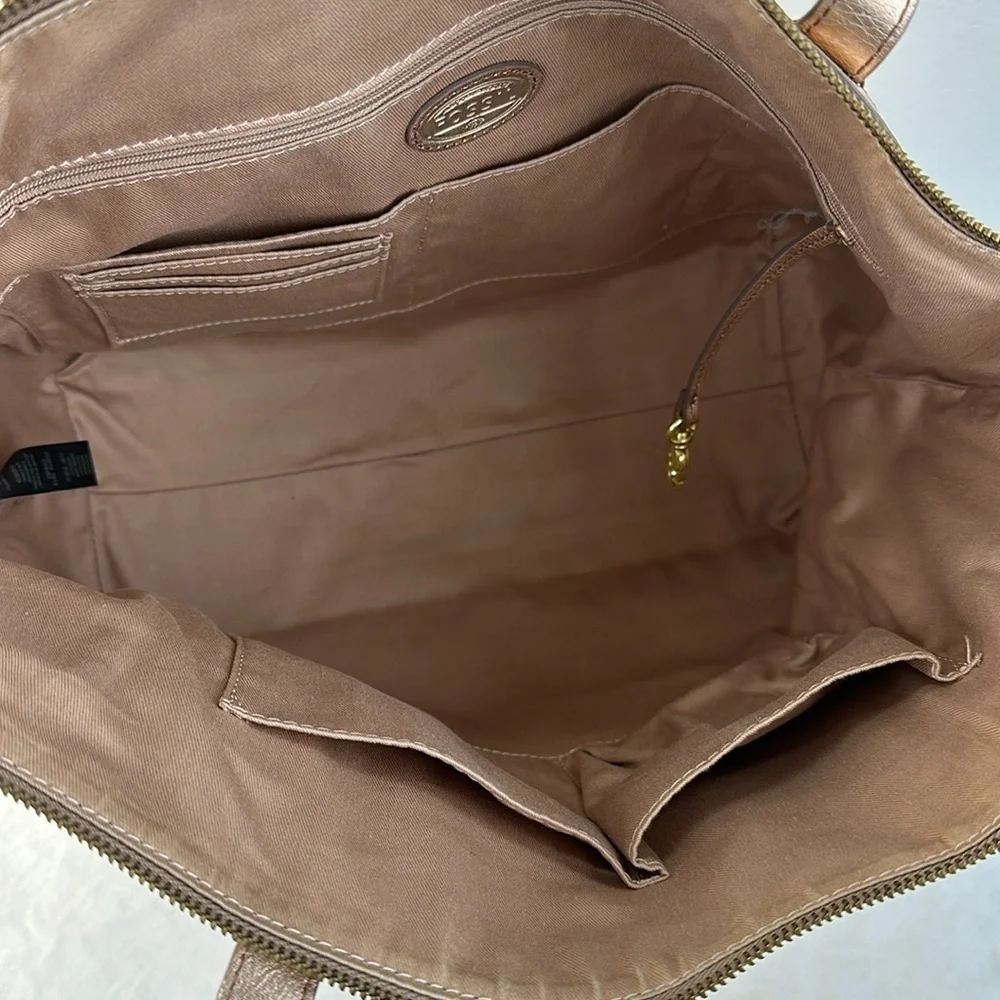 Fossil Rose Gold Leather Shoulder Tote Bag - Picture 7 of 8